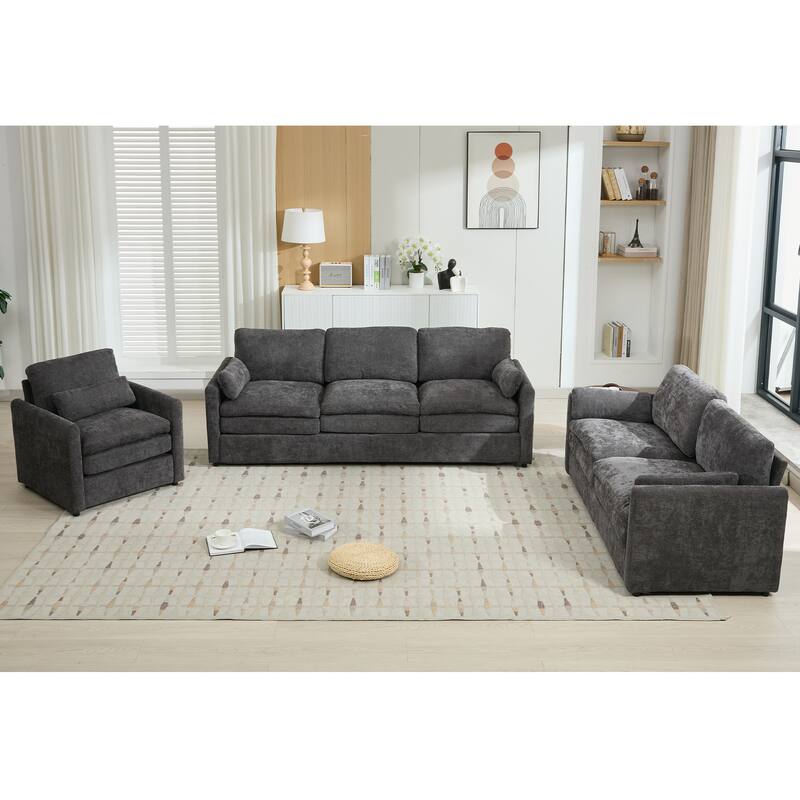 Roomfitters Cozy Cloud Upholstered Sofa Set with Armchair, Loveseat and 3-Seater, Chenille Fabric