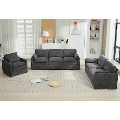 Roomfitters Cozy Upholstered Cloud Sofa Set with Double Plush Cushions, Oversized Comfy Couch for Living Room, Grey