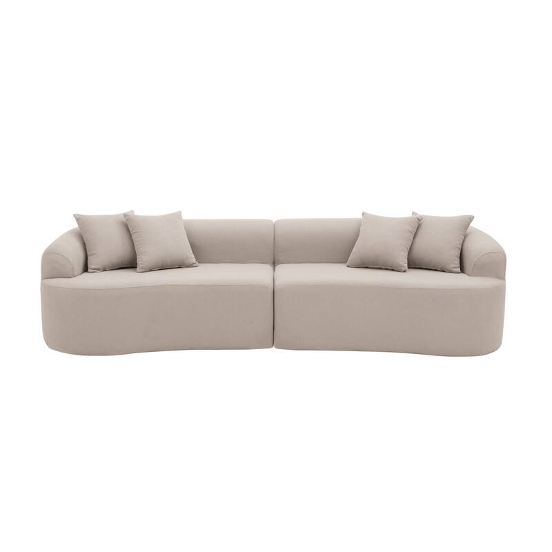 Curved Modular Sectional Sofa, Compressed 4-Seater Foam Couch, Comfy Wool Fabric Upholstered Sofa for Living Room, Bedroom