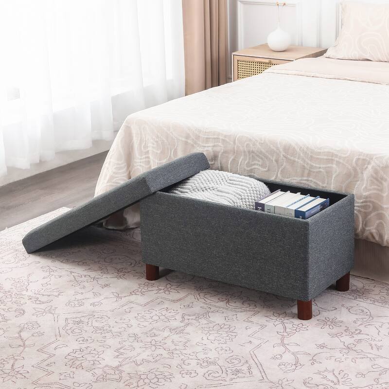 Adeco 30 Inches Storage Ottoman Bench for Living Room
