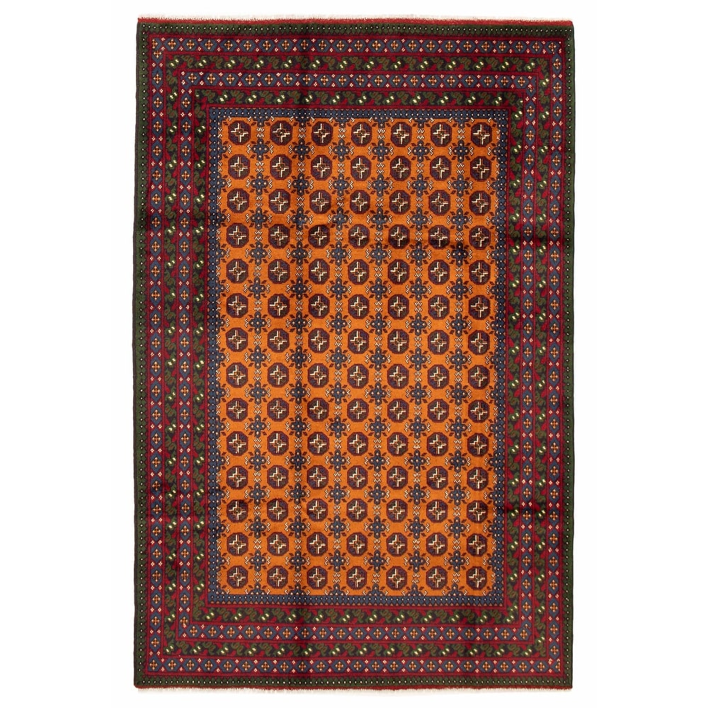 ECARPETGALLERY Hand-knotted Uzbek Kargahi Orange Wool Rug - 6'6 x 9'9