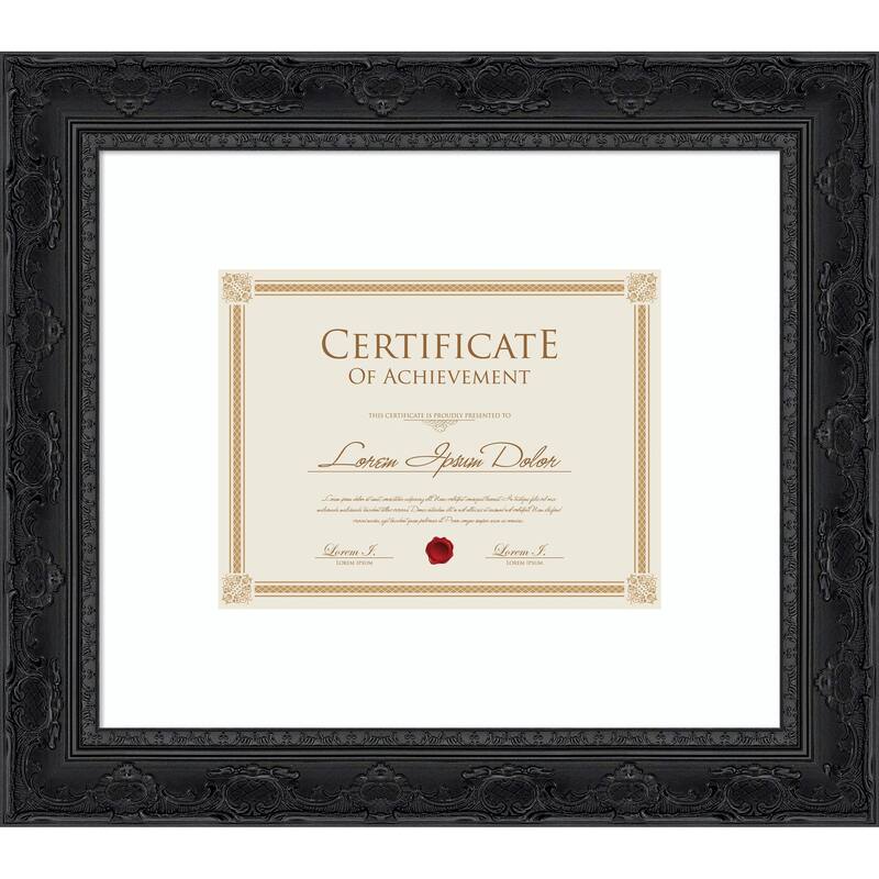 Filigree Picture Frame, Photo Frame - 17x14.5 Matted to 11x9 - Filigree Gloss Black