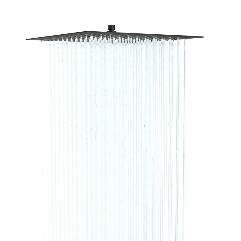 8/10/12/16 Inch Adjustable Rainfall Shower Head Wall-mounted Solid Square Ultra Thin 304 Stainless Steel - 10*10 - Black
