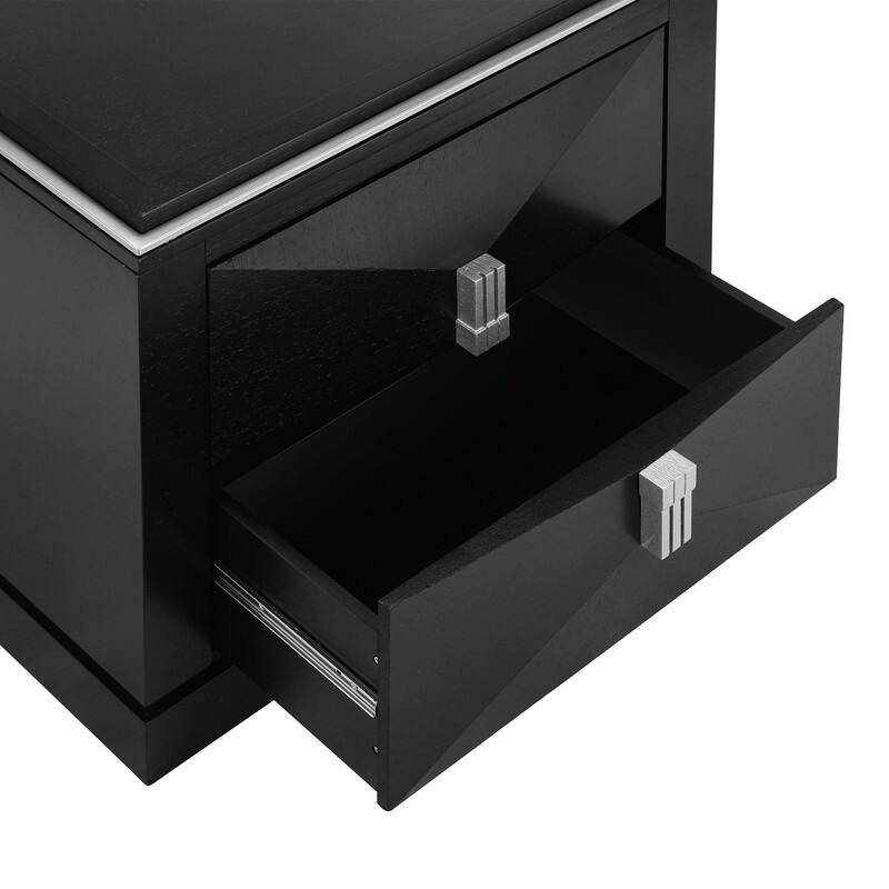 Mid-Century Modern Nightstand with 2 Drawers - Wide Wood End Table with Diamond Design and Heavy-Duty Base