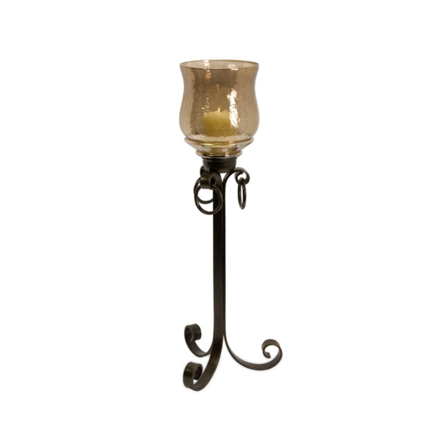 Shop 28 5 Golden Brown Glass Floor Hurricane Pillar Candle Holder