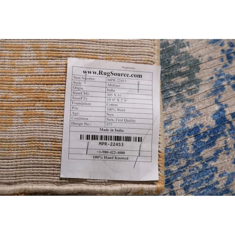 Abstract Modern Runner Rug Handmade Wool Carpet - 2'8"x 10'0"