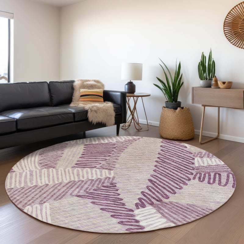 Premium Washable Super Soft Contemporary Leaf Mayfield Rug - Lavender - 8' x 8'
