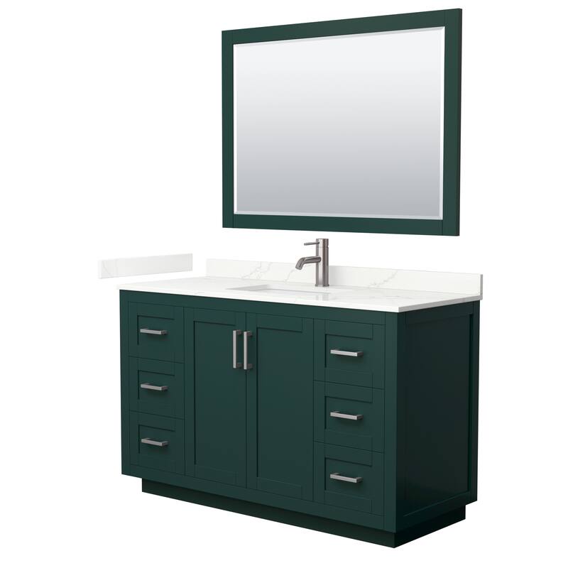 Miranda 54-inch Single Vanity, Quartz Top, 46-inch Mirror - Green, Nickel Trim, Giotto Quartz Top