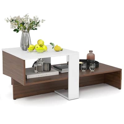 Costway 2-Tier Geometric Coffee Table Center Table with Storage - See Details