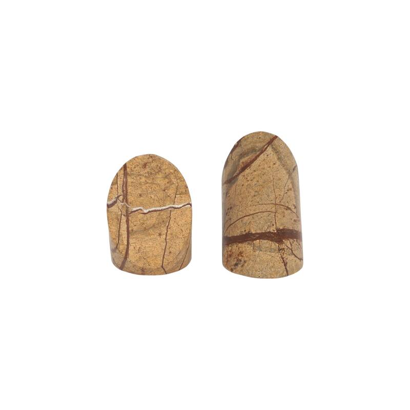 HomeRoots Set of Two Brown Marble Geometric Decorative Bookends - 10.23 in. x 4.75 in. x 3.15 in.