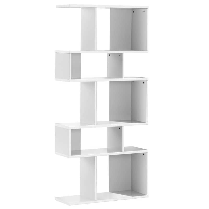 Stylish 5-Tier Geometric Wood Bookshelf - 31" x 11" x 70" (L x W x H)