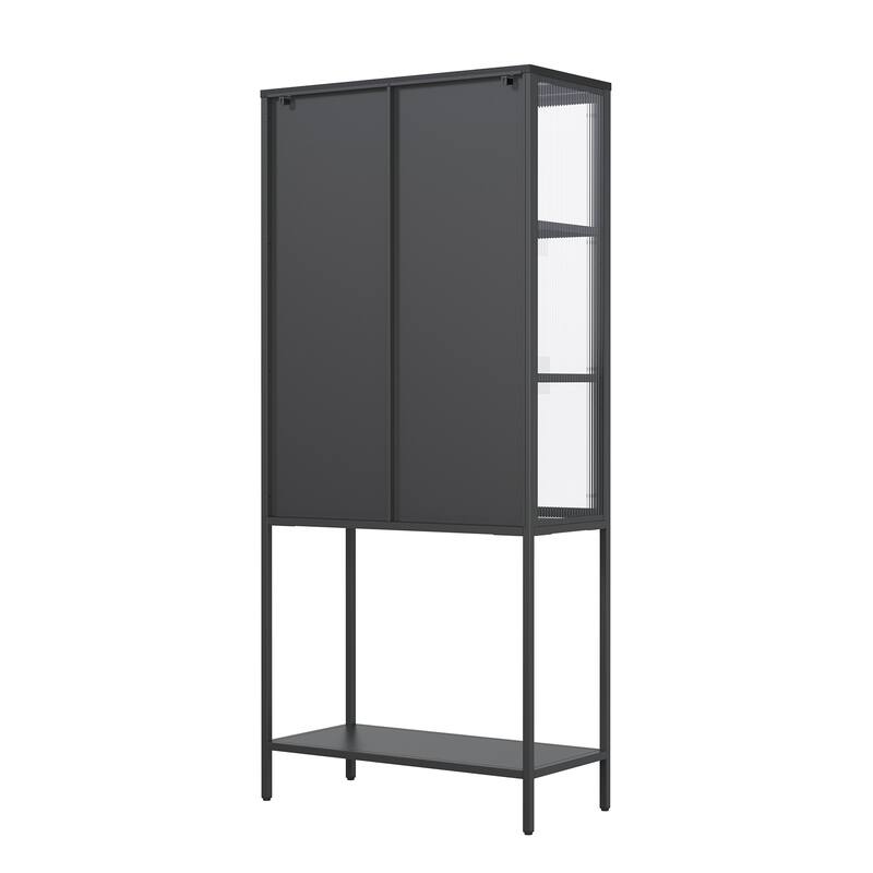 Benvolio 70.87-inch Black Two Door Metal Storage Cabinet with Fluted Clear Doors - 70.87
