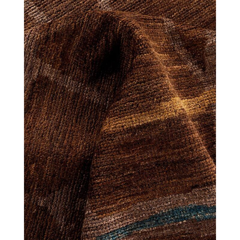 Overton Hand Knotted Wool Vintage Inspired Modern Contemporary Overdyed Brown Area Rug - 6' 2" x 8' 10"