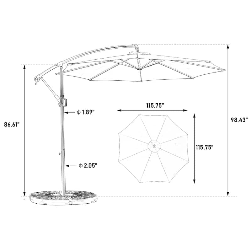 10ft Solar LED Offset Hanging Market Patio Umbrella ( Dark blue)(No Base)