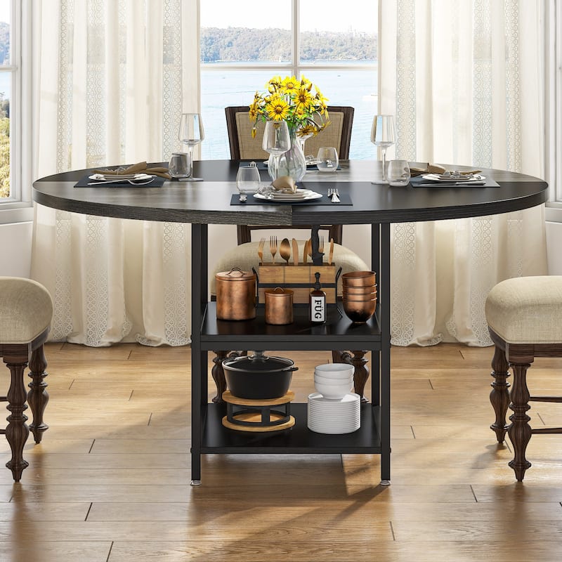 Round Dining Table with Storage Shelves for Kitchen Dining Room