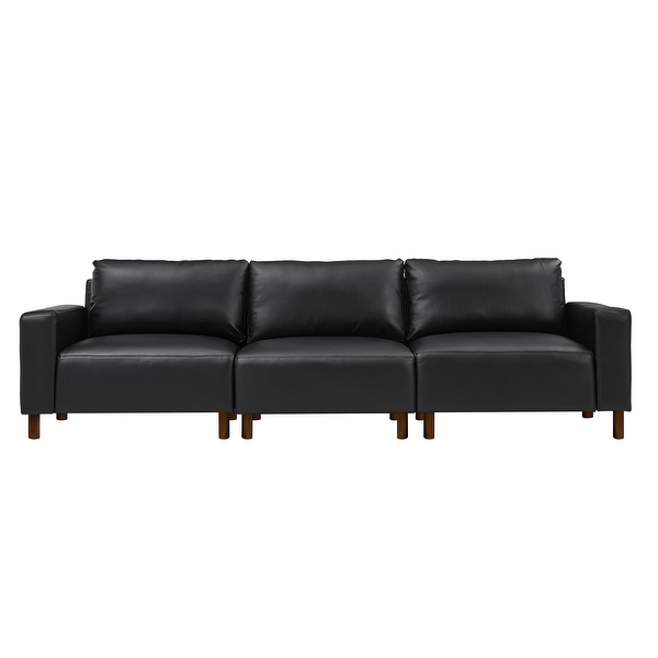 Roomfitters 4-Seater Sectional Sofa, PU Leather, Solid Wood Legs