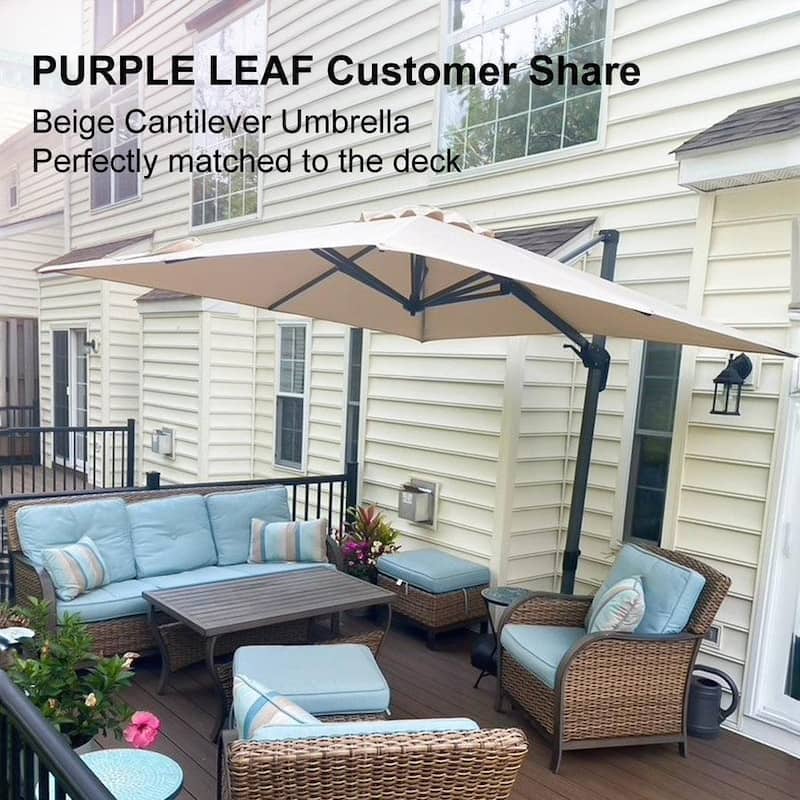PURPLE LEAF 8 ft Square 360 Degree Rotation Patio Cantilever Umbrella
