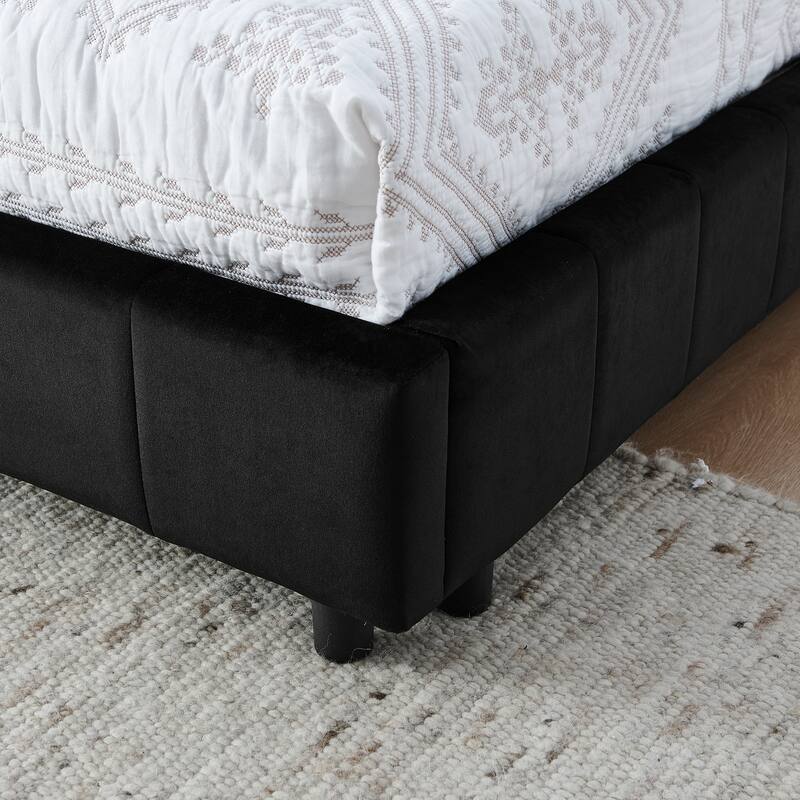 Roomfitters Queen Upholstered Tufted Sofa Bed Frame with Backrest and Armrests, Velvet Platform Bed