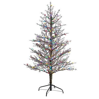 5' Frosted Berry Twig Christmas Tree with 200 LED - Green