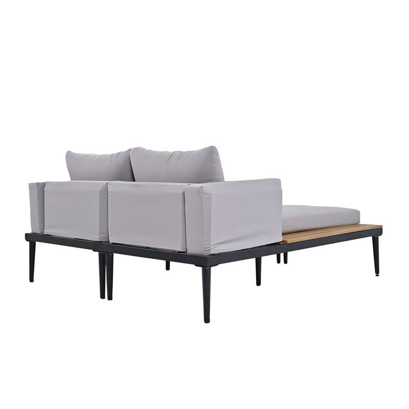 Modern Outdoor Patio Metal Daybed with Wood Topped Side Spaces