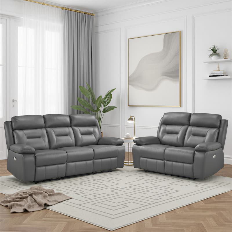 Garrey Leather 2-Piece Power Double Reclining Living Room Sofa Set