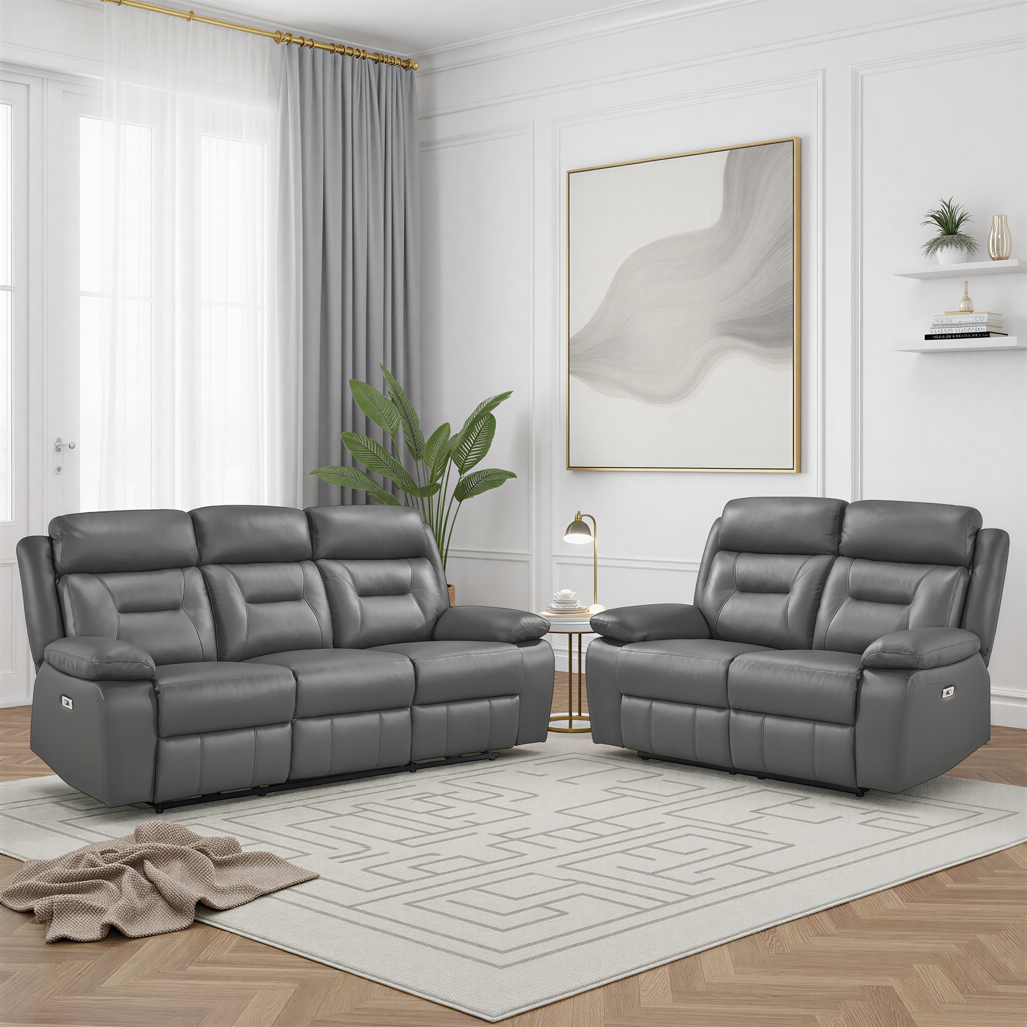 Garrey Leather 2-Piece Power Double Reclining Living Room Sofa Set