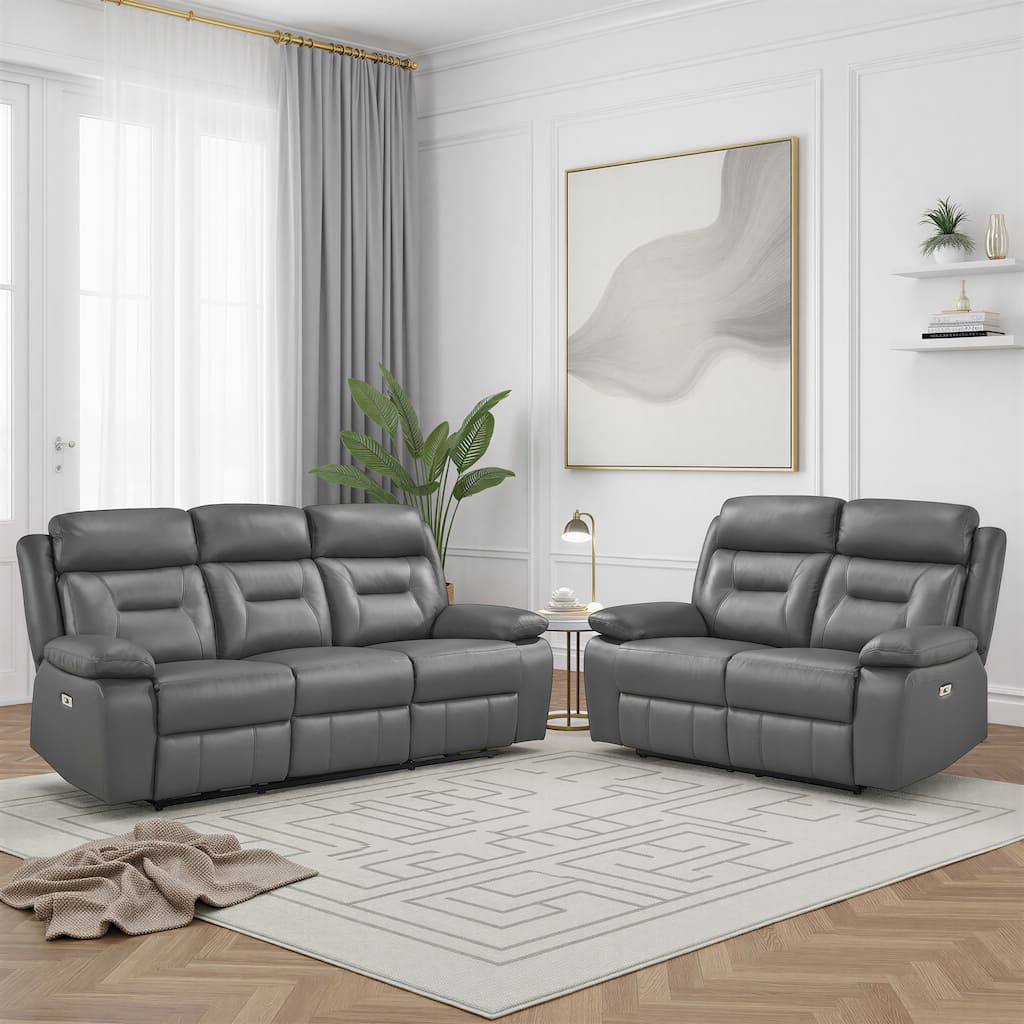 Garrey Leather 2-Piece Power Double Reclining Living Room Sofa Set