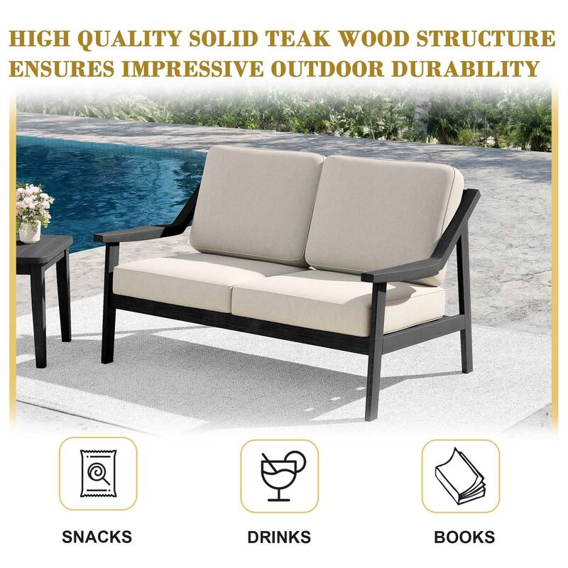 Outdoor Teak Wood Slat Back Patio Loveseat Sofa