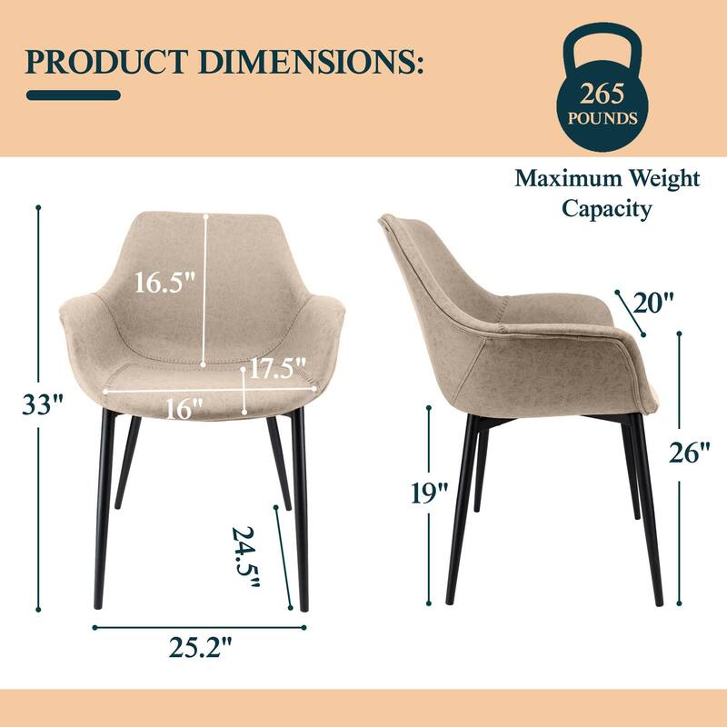 Markley Leather Dining Chair with Iron Legs Set of 2 Modern Accent Armchair