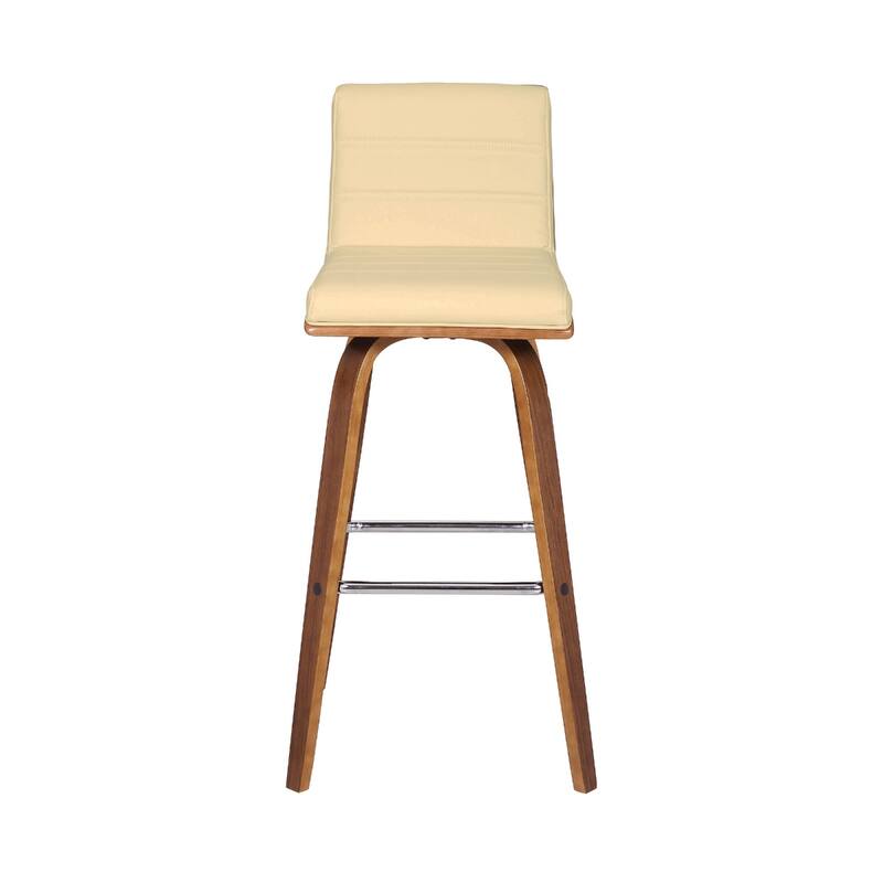 Modern Swivel Bar Stool with Low Backrest and Footrest Upholstered Walnut Finish Solid Wood Frame