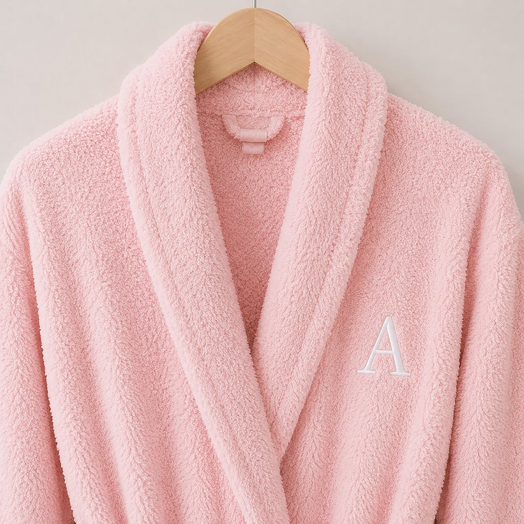 Authentic Hotel and Spa Unisex Pink Turkish Cotton Terry Bath Robe with White Block Monogram