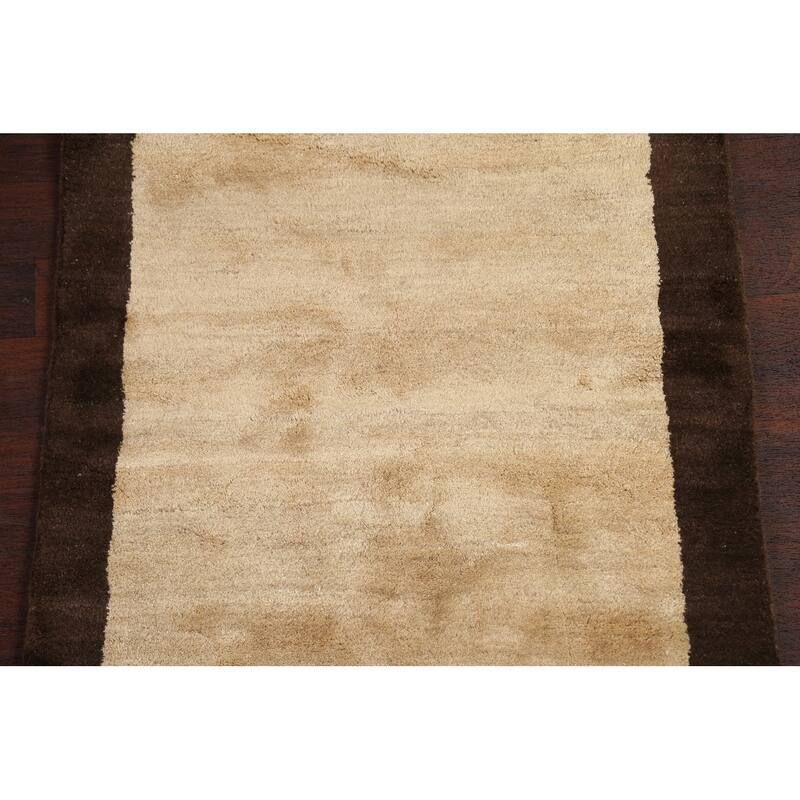 Hand Knotted Oriental 100% Wool Carpet Modern Contemporary Beige & Ivories Gabbeh Area Rug - 4' 9'' X 3' 4''