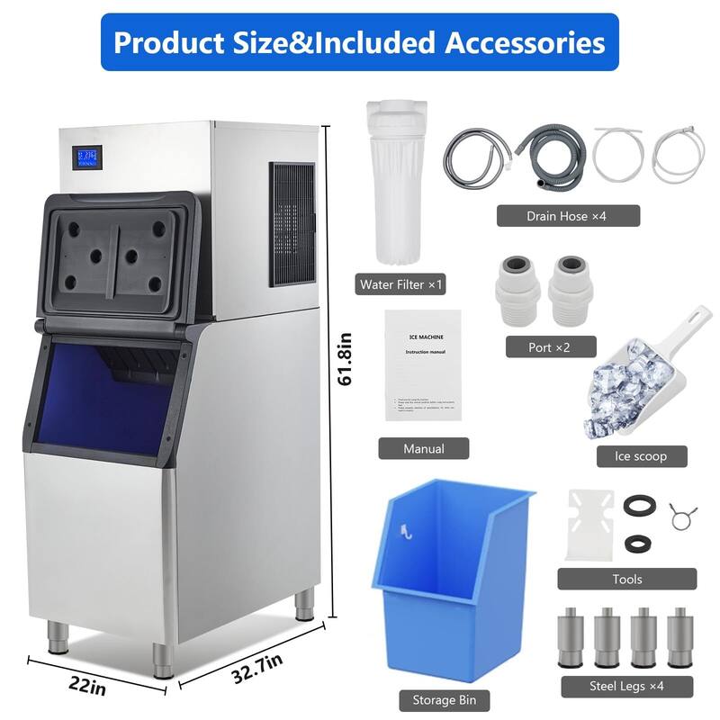 Commercial Ice Machine Industrial with 550LBS/1 Day Ice Maker