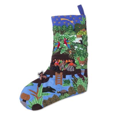 Novica Handmade Peruvian Jungle Cotton Blend Applique Stocking