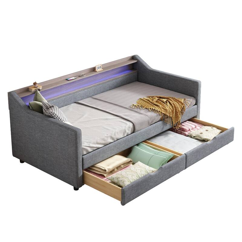 Christopher Knight Home - Mason Modern Twin Daybed with Shelves, Charging Ports, and LED Lighting