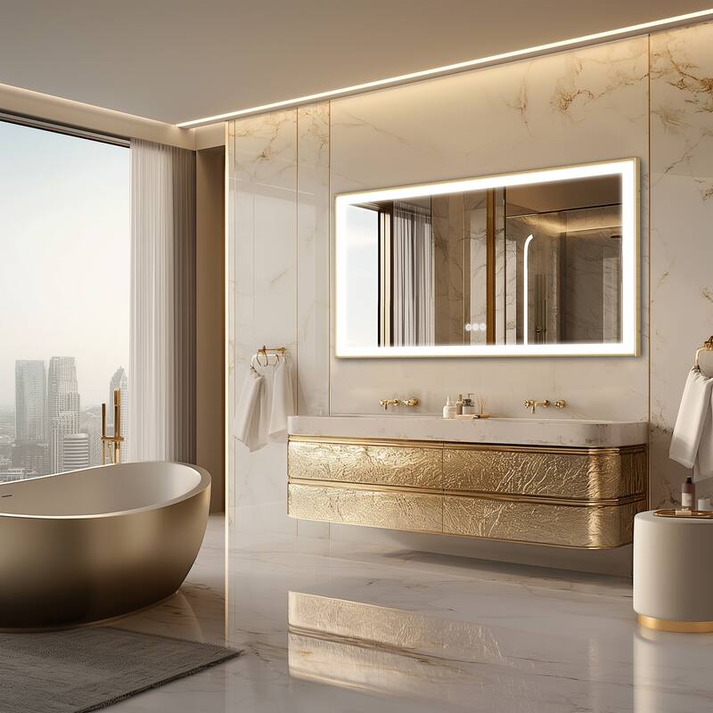 Gold Aluminium Alloy Frame Illuminated LED Bathroom Mirror