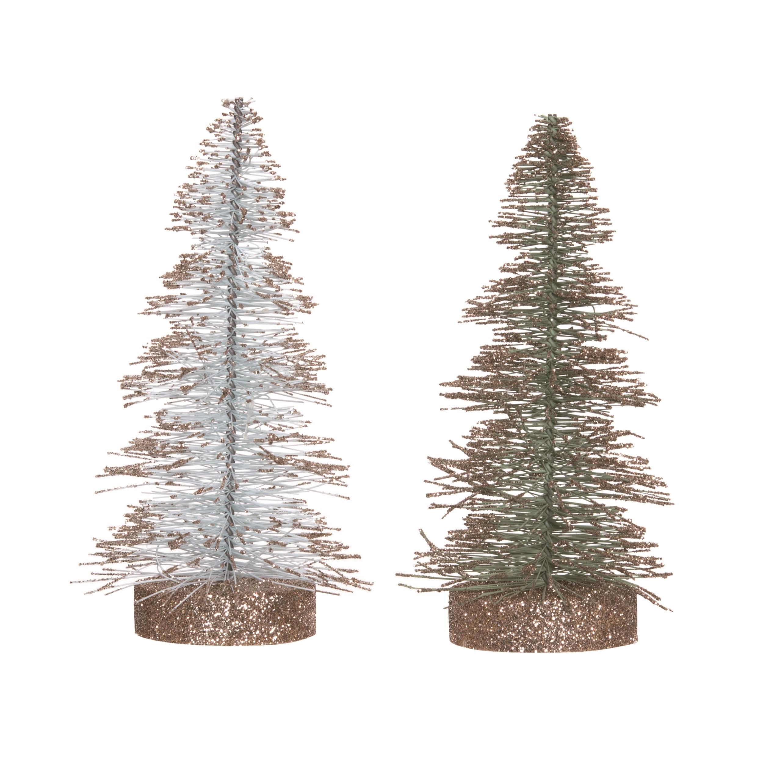 Small Sisal Green and White Bottle Brush Tree Set of Two