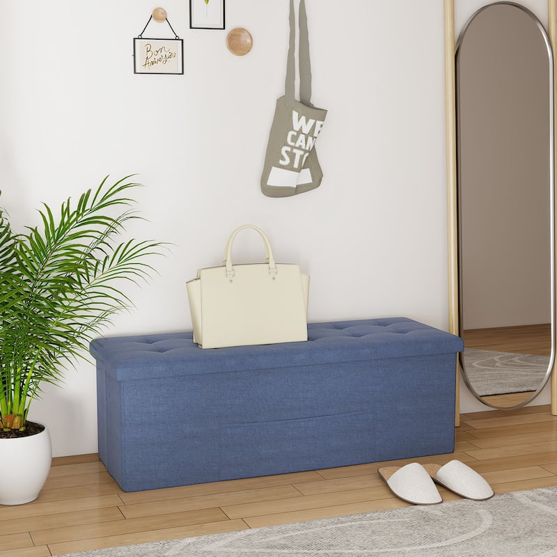 Large 38 Gallon Linen Fabric Storage Ottoman Bench Folding Multipurpose Footrest and Seat with Foam Cushion - 43" × 15" × 15"