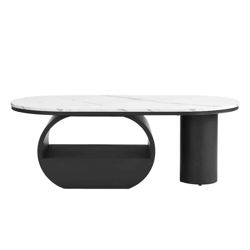 Luxury Industrial Oval Coffee Table, 47.24'' Coffee Table with Storage Drawer, Metal Center Table for Living Room
