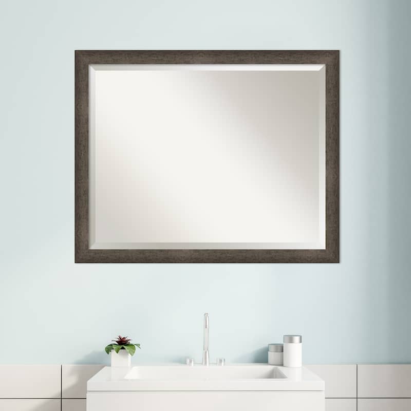 Dappled Narrow Beveled Wood Framed Bathroom Vanity Wall Mirror