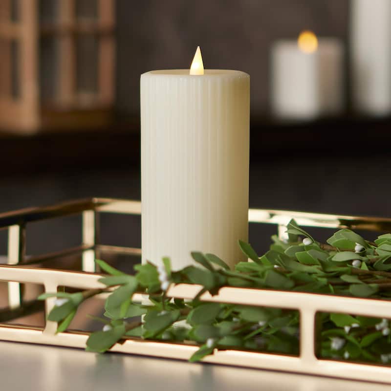 Fine Ribbed Motion Flameless Candle 3x7 Ivory