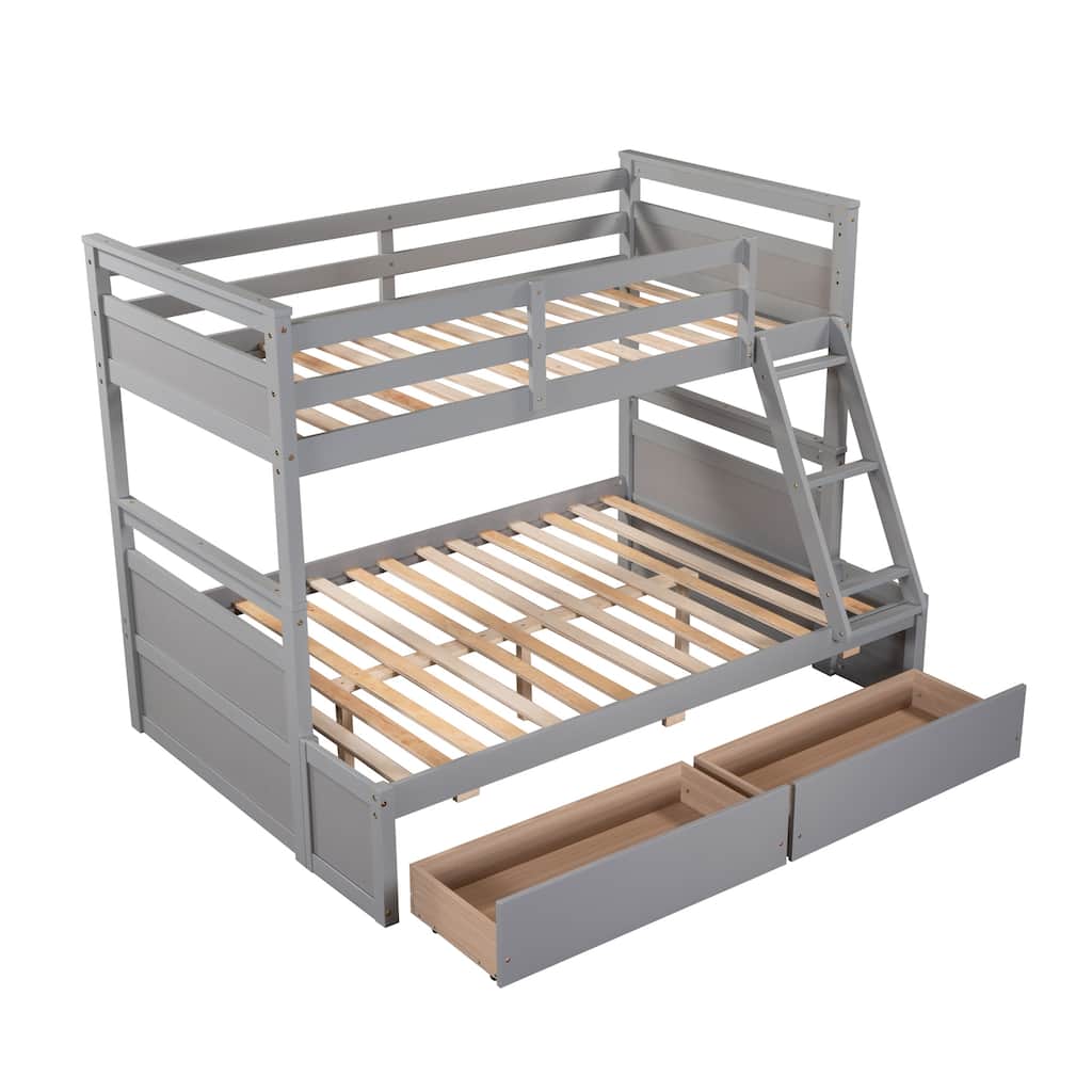 Twin Over Twin Wood Bunk Bed, Convertible Solid Wood Bunkbed Frame
