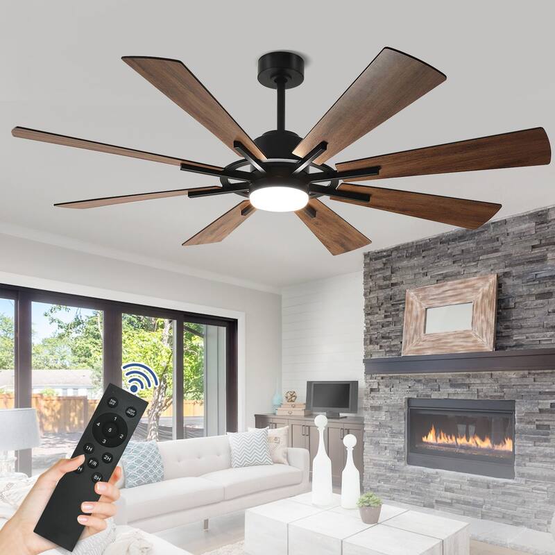 Remote Ceiling fan with Lights Large 8 Wooden Blades - 60" - Walnut