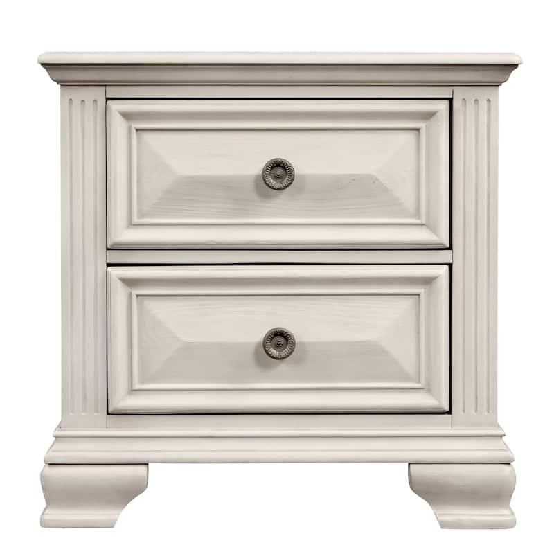 Roundhill Furniture Renova Distressed Parchment Wood Bedroom Set, Panel Bed, Dresser, Mirror, Nightstand