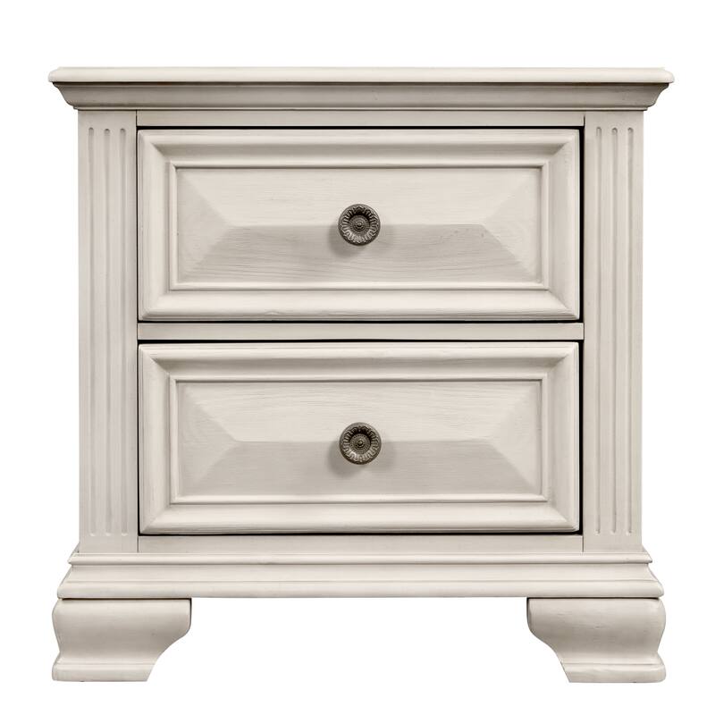 Roundhill Furniture Renova Distressed Parchment Wood Bedroom Set with Panel Bed, Dresser, Mirror, Nightstand, Chest