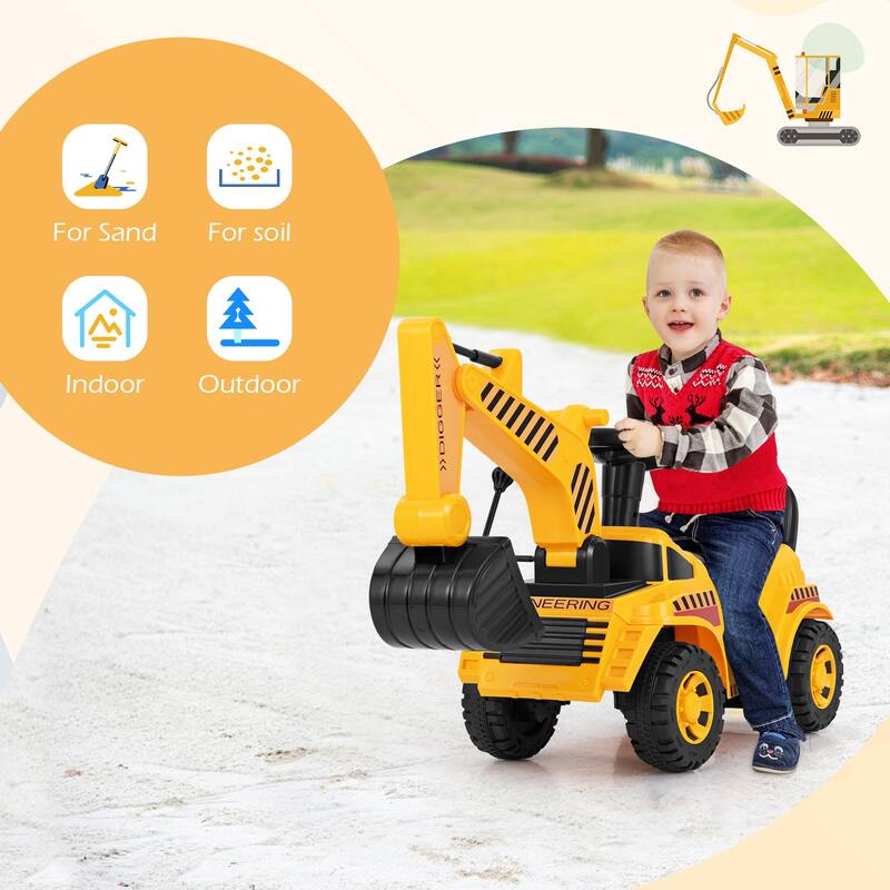Gymax Kids Ride on Excavator w/ Adjustable Shovel Anti-Tipping Block