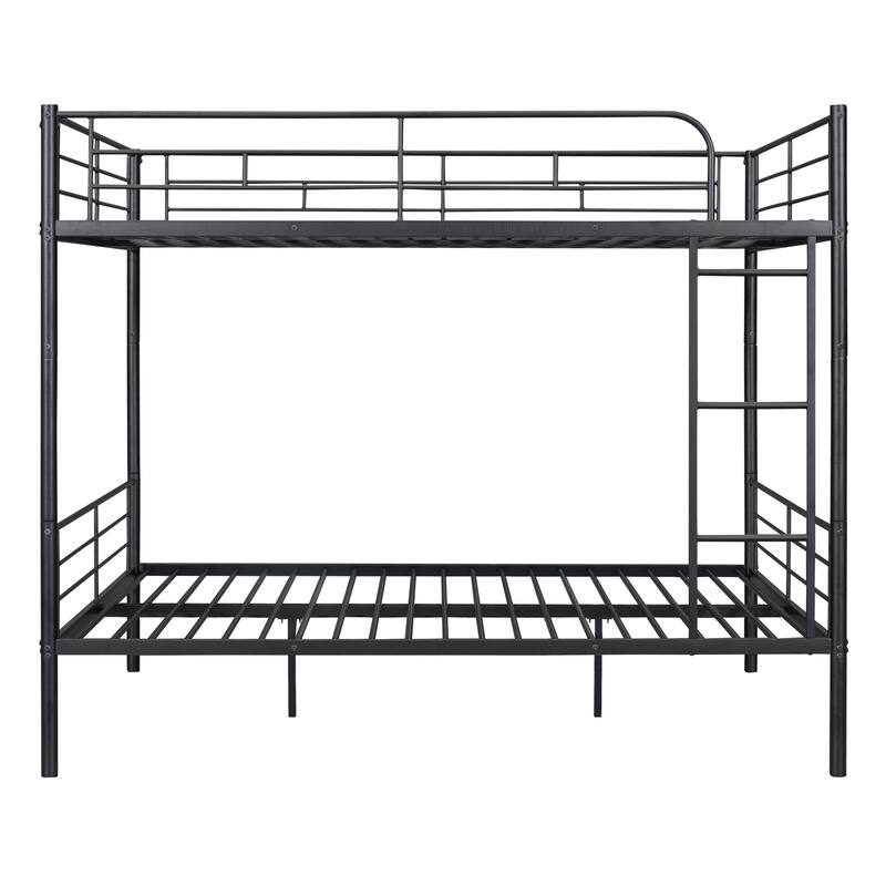 Bunk Bed Frame with Ladder and Guardrail, White Black Optional