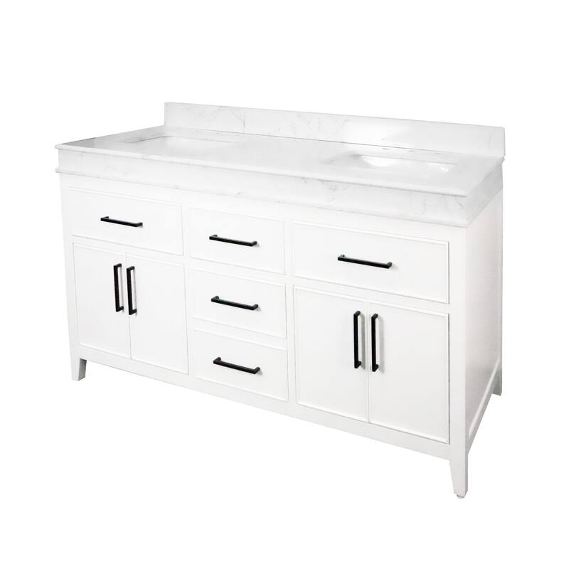 KitchenBathCollection Kensington 60" Double Bathroom Vanity with Engineered Marble Top