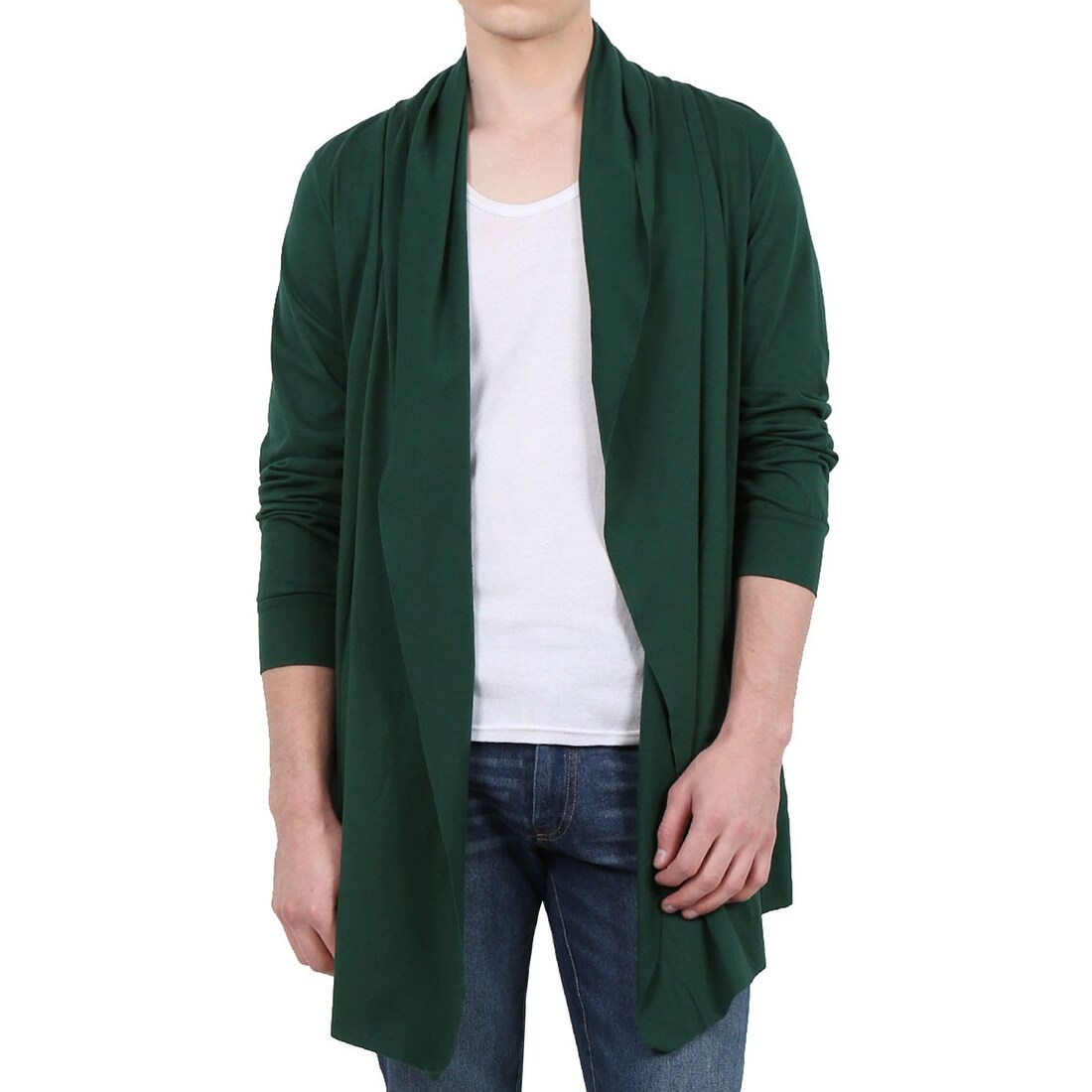 Shop Men Shawl Collar Open Front Pockets High Low Hem Long