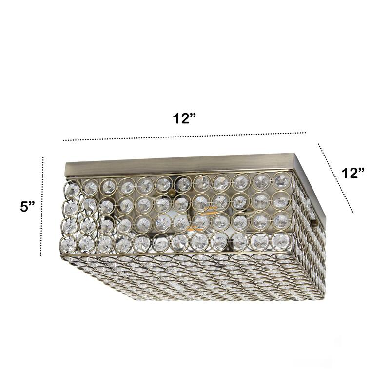 Two Light Decorative Square Crystal Flush Mount Ceiling Light Fixture - 12" - Bronze and Clear